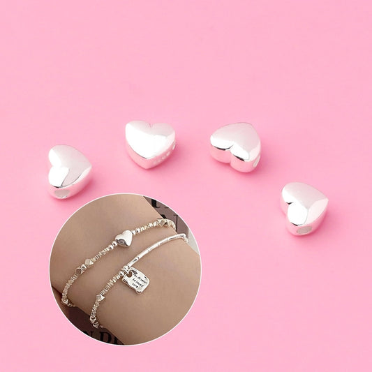 S925 Silver Prime Silver Solid Horizontal Glossy Heart-Shaped Spacer Beads Heart-Shaped Sliver Beads DIY Beaded Bracelet Silver Accessories