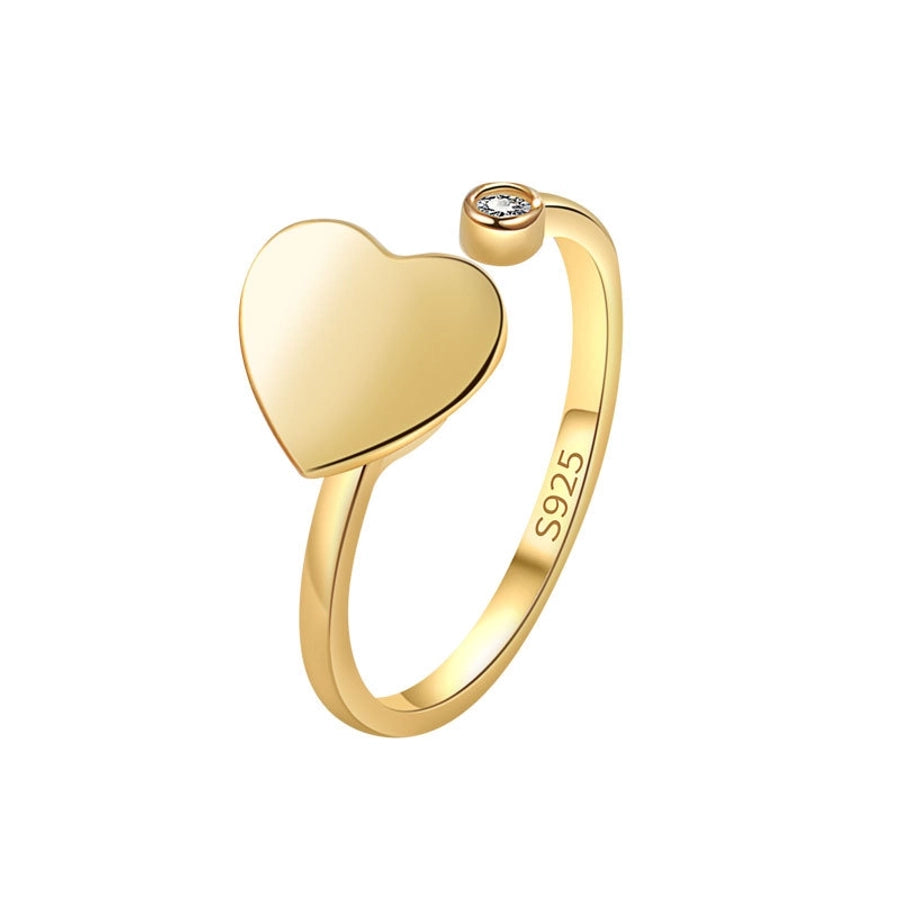 18K Gold Plated 925 Sterling Silver Zircon Heart Shape Open Rings Anxiety Ring 925 Sterling Silver Rings