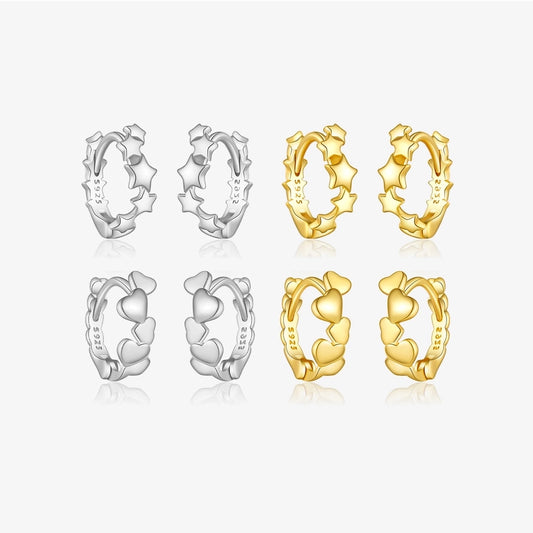 1 Pair 18K Gold Plated White Gold Plated 925 Sterling Silver 925 Sterling Silver Earrings Star Heart Shape Hoop Earrings