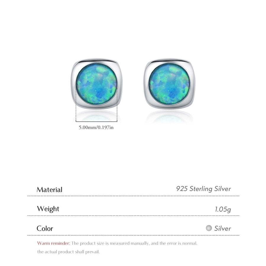 1 Pair Rhodium Plated 925 Sterling Silver Opal 925 Sterling Silver Earrings Geometric Ear Studs