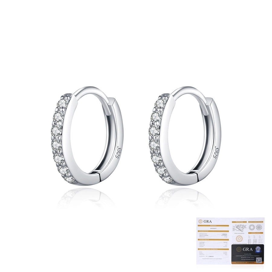 1 Pair 0.07 Karat Round Brilliant Cut Rhodium Plated 925 Sterling Silver 925 Sterling Silver Moissanite VVS1-VVS2 Moissanite GRA Certificate 925 Sterling Silver Earrings Geometric Round Hoop Earrings Colorless(DEF)