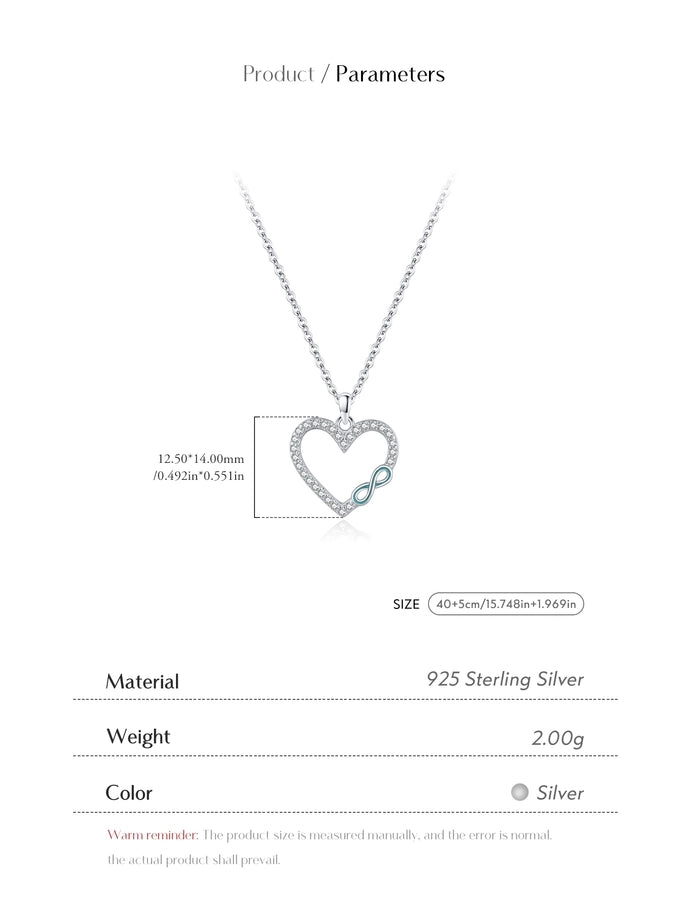 925 Sterling Silver Rack Plated Zircon cable chain Inlay Infinity Heart Shape Pendant Necklace