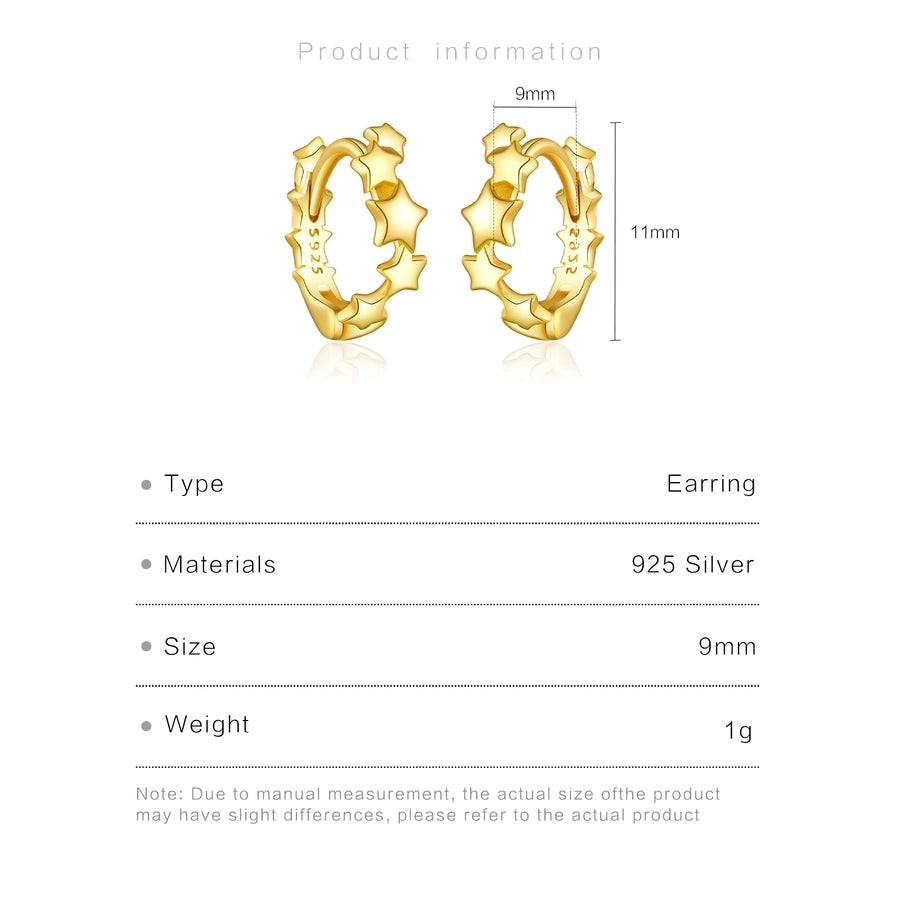 1 Pair 18K Gold Plated White Gold Plated 925 Sterling Silver 925 Sterling Silver Earrings Star Heart Shape Hoop Earrings