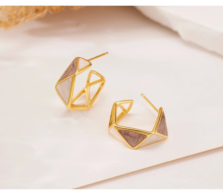 1 Pair 18K Gold Plated 925 Sterling Silver 925 Sterling Silver Earrings Geometric Color Block Ear Studs