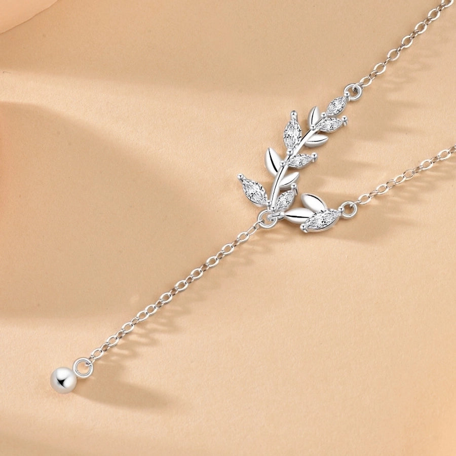 925 Sterling Silver Zircon cable chain Plating Leaf Pendant Necklace