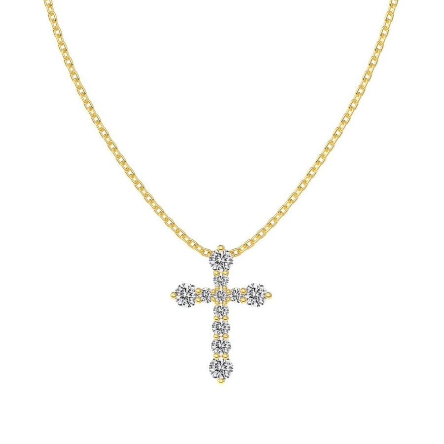 925 Sterling Silver Zircon cable chain Plating Cross Pendant Necklace