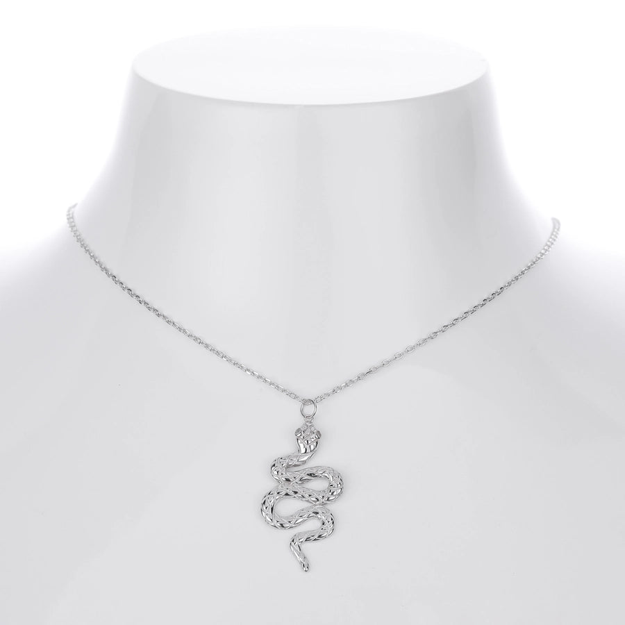 925 Sterling Silver Zircon cable chain Inlay Snake Pendant Necklace