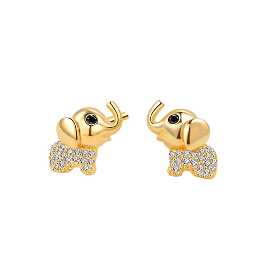 1 Pair 18K Gold Plated 925 Sterling Silver Zircon 925 Sterling Silver Earrings Elephant Ear Studs