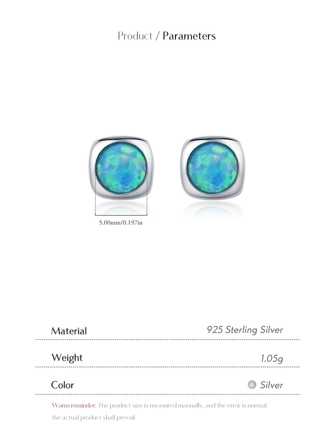 1 Pair Rhodium Plated 925 Sterling Silver Opal 925 Sterling Silver Earrings Geometric Ear Studs