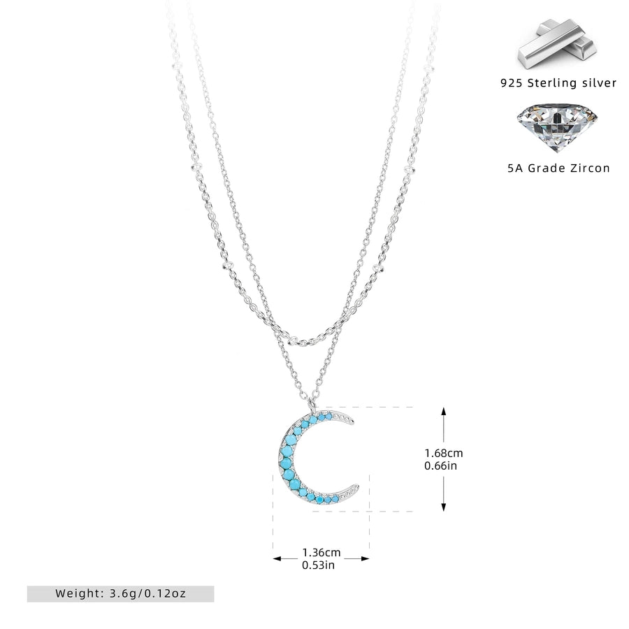 925 Sterling Silver 925 Sterling Silver Rack Plated Plated Long-Lasting Plated Zircon cable chain Inlay Moon Double Layer Necklaces