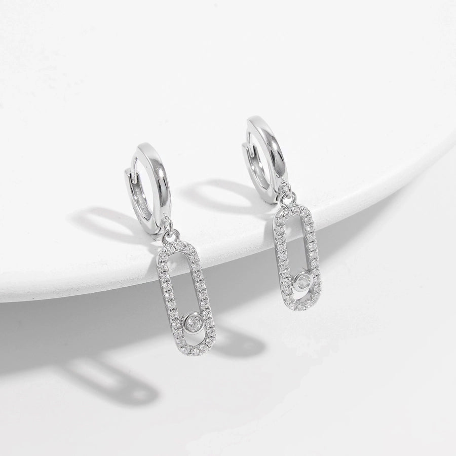 1 Pair White Gold Plated 925 Sterling Silver Zircon 925 Sterling Silver Earrings Geometric Drop Earrings