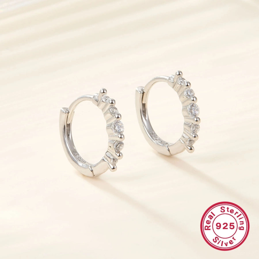 K Gold Plated White Gold Plated 925 Sterling Silver Zircon 925 Sterling Silver Earrings Geometric Hoop Earrings