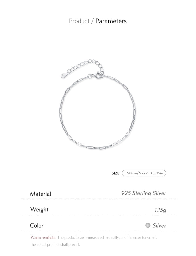 925 Sterling Silver cable chain Bracelets Simple Style