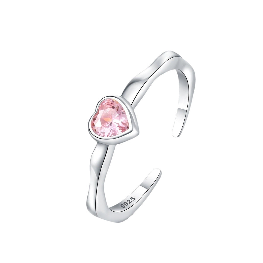 925 Sterling Silver Zircon Heart Shape Open Rings 925 Sterling Silver Rings