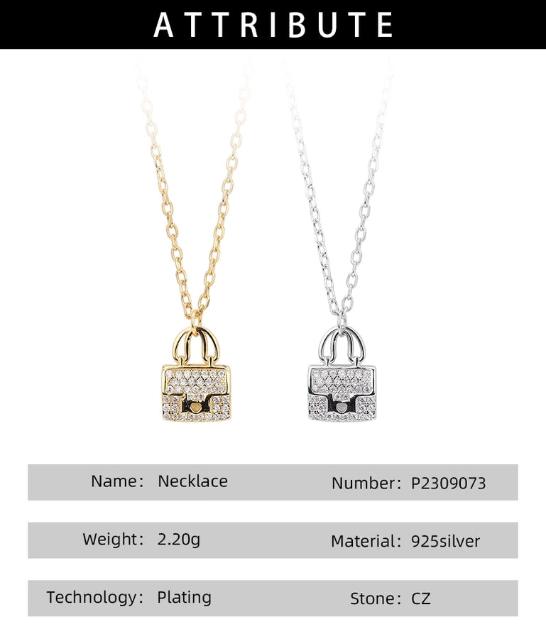 925 Sterling Silver Rack Plated Plated Long-Lasting Plated Zircon cable chain Bag Pendant Necklace