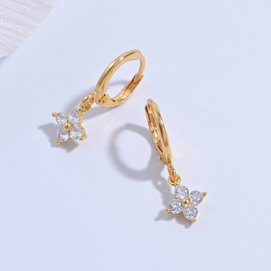 1 Pair 22K Gold Plated Rhodium Plated 925 Sterling Silver Zircon 925 Sterling Silver Earrings Four Leaf Clover Drop Earrings