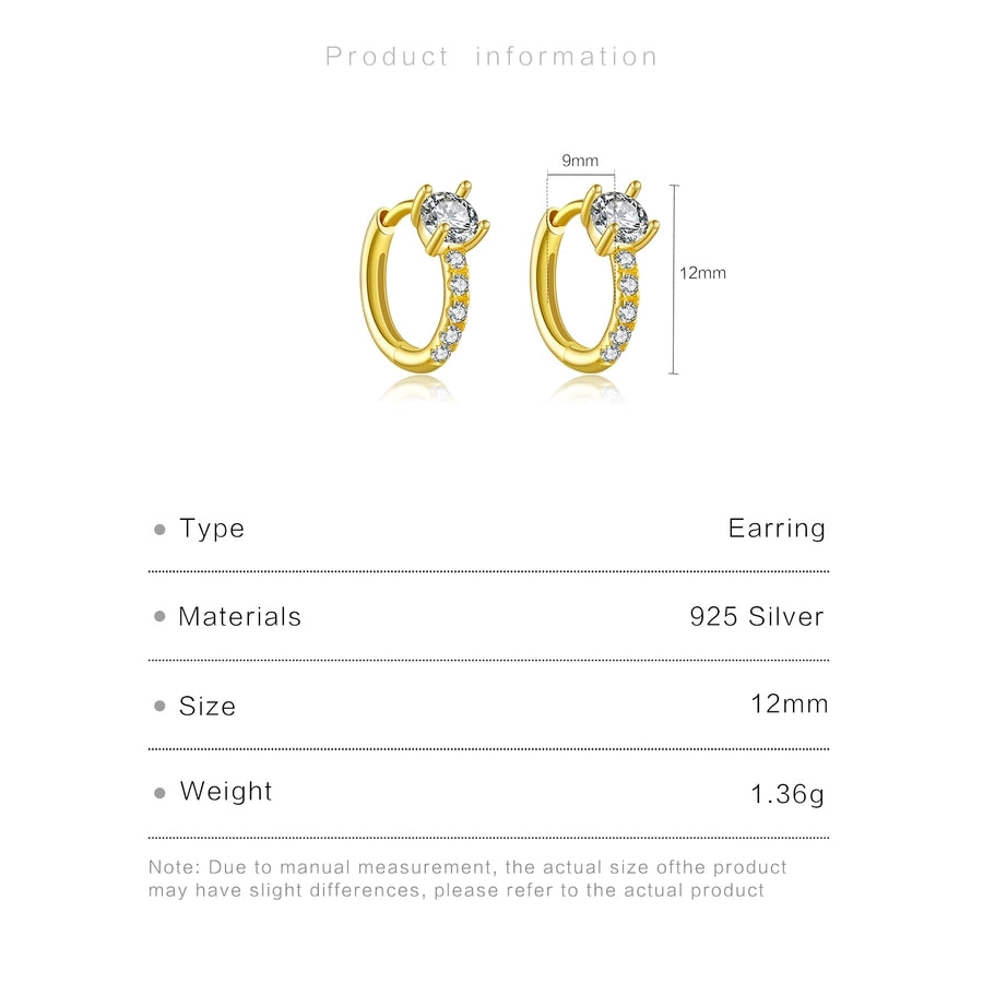 1 Pair 18K Gold Plated White Gold Plated 925 Sterling Silver Zircon 925 Sterling Silver Earrings Geometric Hoop Earrings