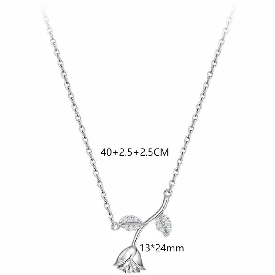 925 Sterling Silver Zircon cable chain Inlay Rose Necklace