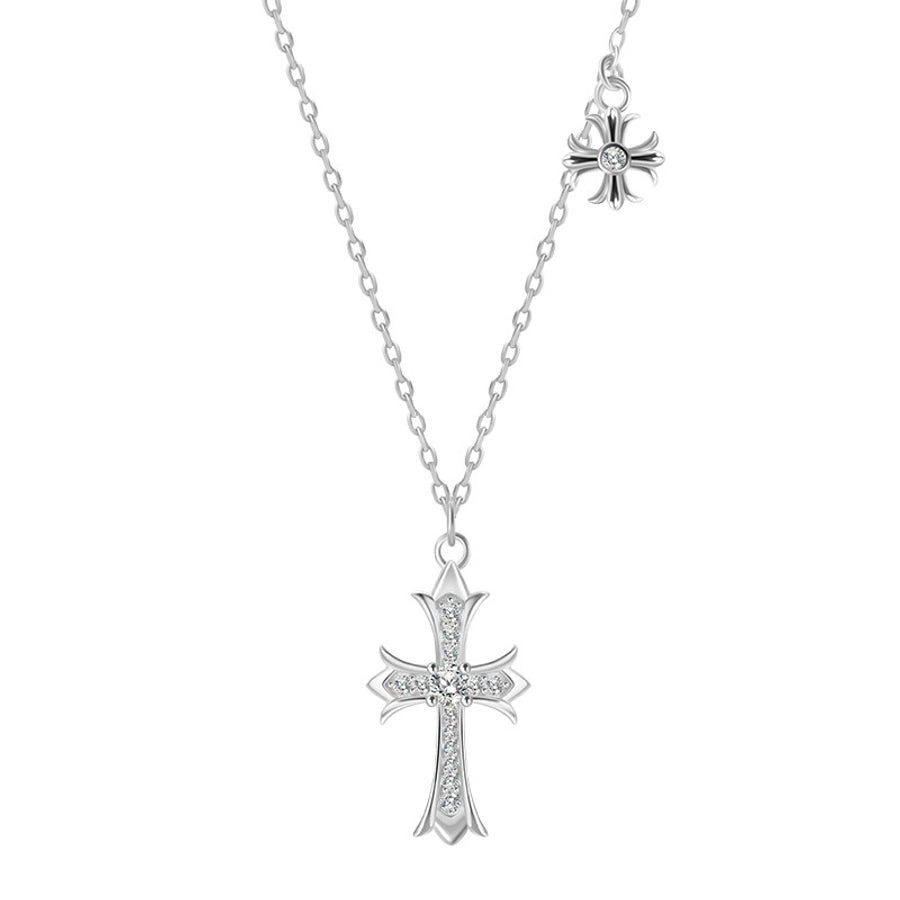 925 Sterling Silver cable chain Diamond Cross Pendant Necklace