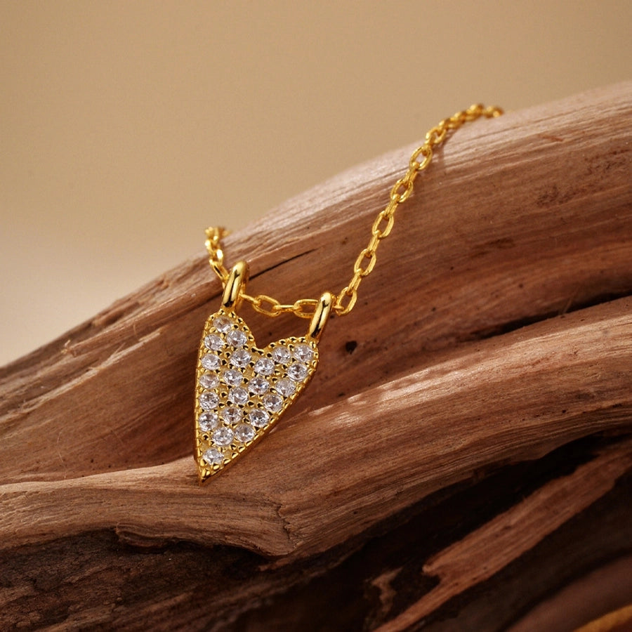 925 Sterling Silver Zircon cable chain Heart Shape Pendant Necklace