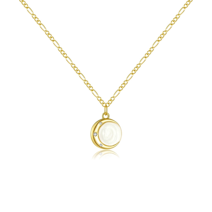 925 Sterling Silver Zircon cable chain Inlay Moon Heart Shape Pendant Necklace