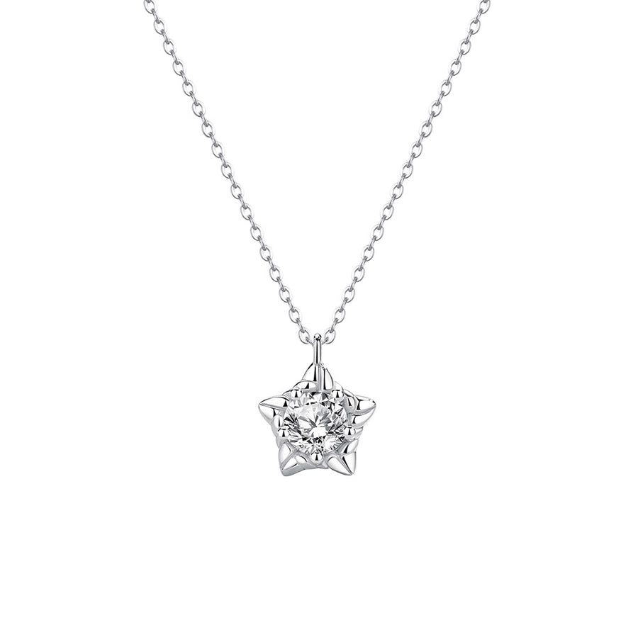 925 Sterling Silver Zircon cable chain Inlay Pentagram Pendant Necklace