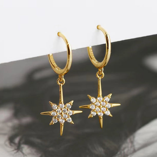 K Gold Plated White Gold Plated 925 Sterling Silver Zircon 925 Sterling Silver Earrings Star Drop Earrings