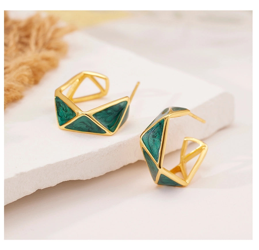 1 Pair 18K Gold Plated 925 Sterling Silver 925 Sterling Silver Earrings Geometric Color Block Ear Studs