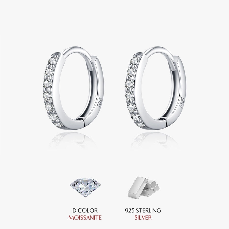 1 Pair 0.07 Karat Round Brilliant Cut Rhodium Plated 925 Sterling Silver 925 Sterling Silver Moissanite VVS1-VVS2 Moissanite GRA Certificate 925 Sterling Silver Earrings Geometric Round Hoop Earrings Colorless(DEF)