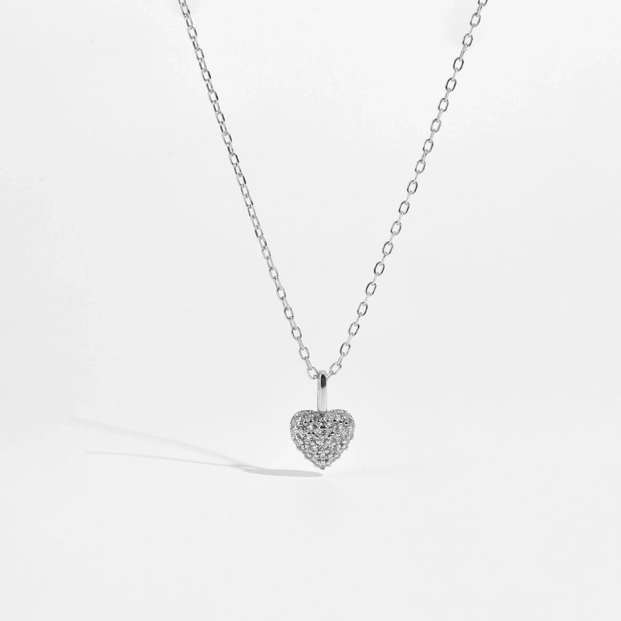 925 Sterling Silver Zircon cable chain Heart Shape Pendant Necklace