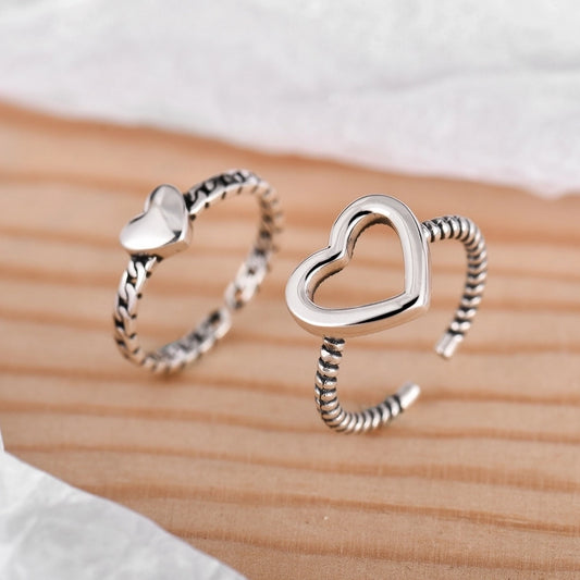 925 Sterling Silver Heart Shape Open Rings 925 Sterling Silver Rings