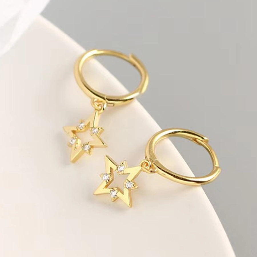 K Gold Plated White Gold Plated 925 Sterling Silver Zircon 925 Sterling Silver Earrings Star Drop Earrings