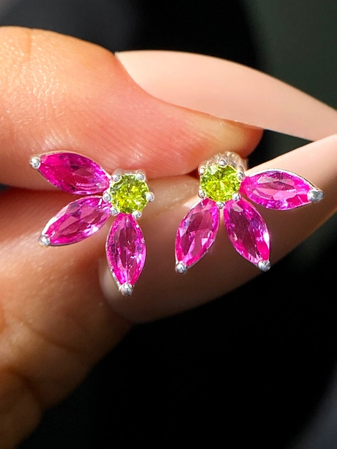 1 Pair Silver Plated 925 Sterling Silver Zircon 925 Sterling Silver Earrings Petal Ear Studs