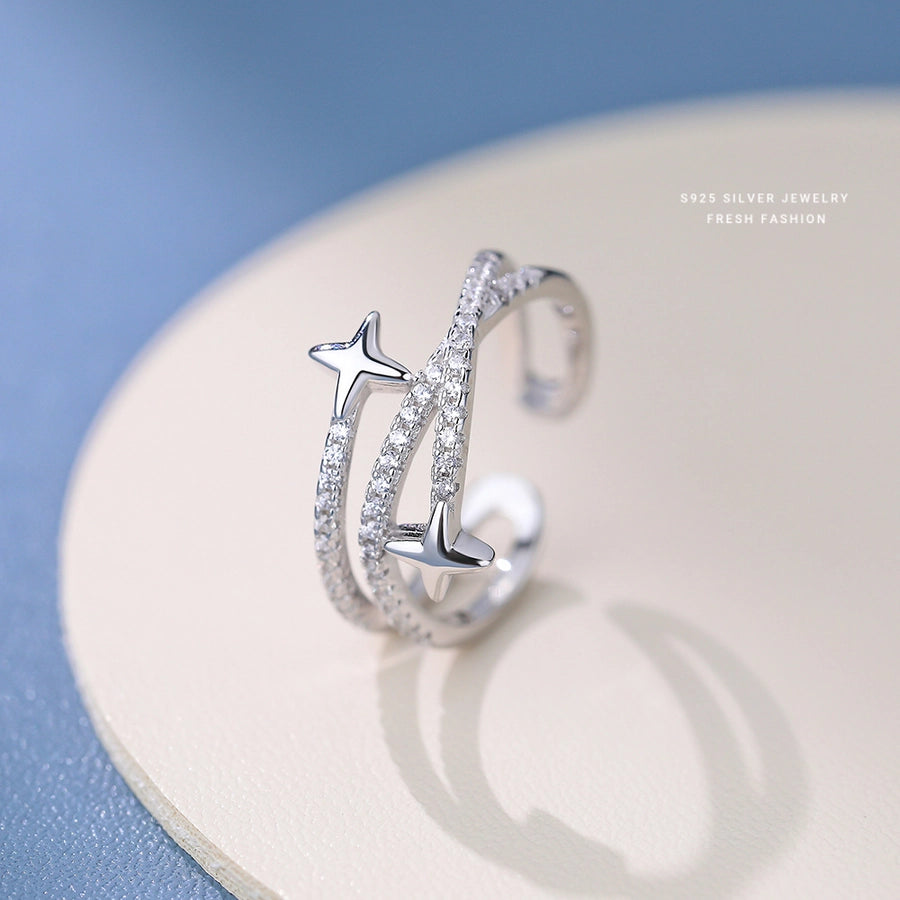 925 Sterling Silver Zircon Star Open Rings 925 Sterling Silver Rings