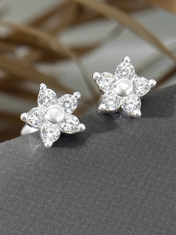 1 Pair 18K Gold Plated Silver Plated 925 Sterling Silver Zircon 925 Sterling Silver Earrings Flower Ear Studs