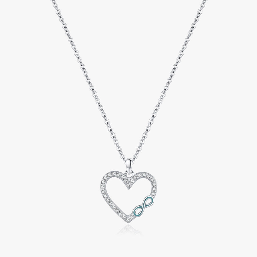 925 Sterling Silver Rack Plated Zircon cable chain Inlay Infinity Heart Shape Pendant Necklace