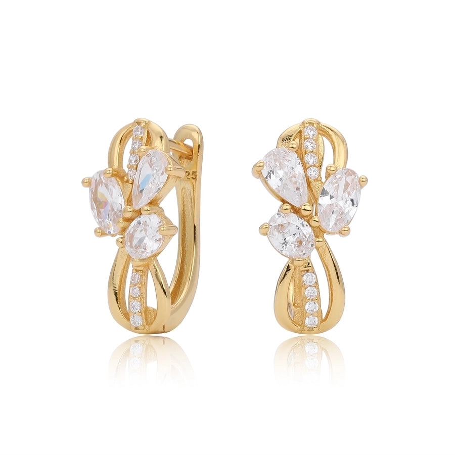 1 Pair 18K Gold Plated White Gold Plated Rhodium Plated 925 Sterling Silver Zircon 925 Sterling Silver Earrings U Shape Geometric Earrings