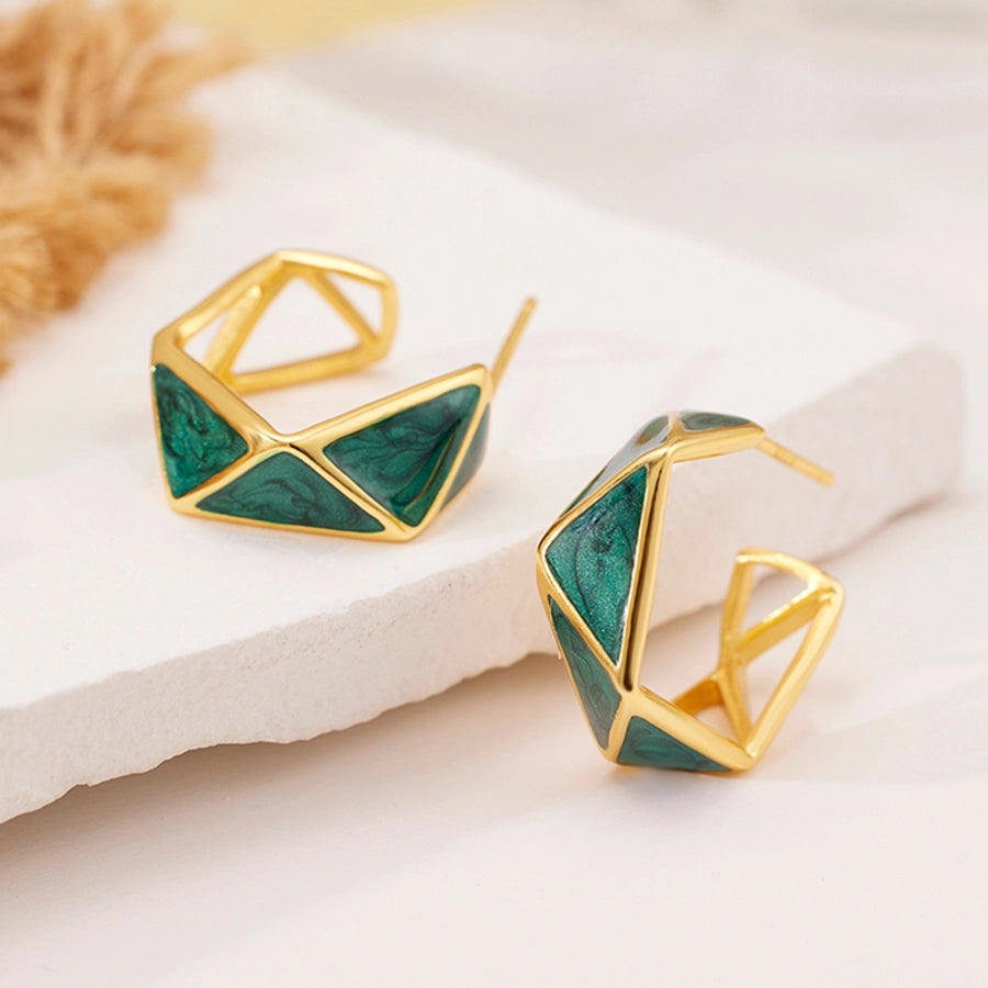 1 Pair 18K Gold Plated 925 Sterling Silver 925 Sterling Silver Earrings Geometric Color Block Ear Studs