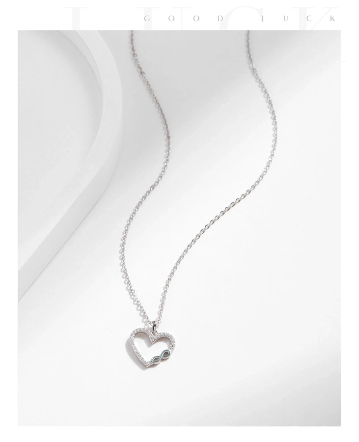 925 Sterling Silver Rack Plated Zircon cable chain Inlay Infinity Heart Shape Pendant Necklace