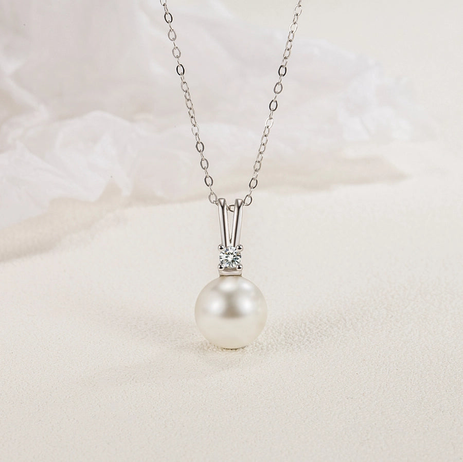 925 Sterling Silver Shell pearls cable chain Geometric Pendant Necklace