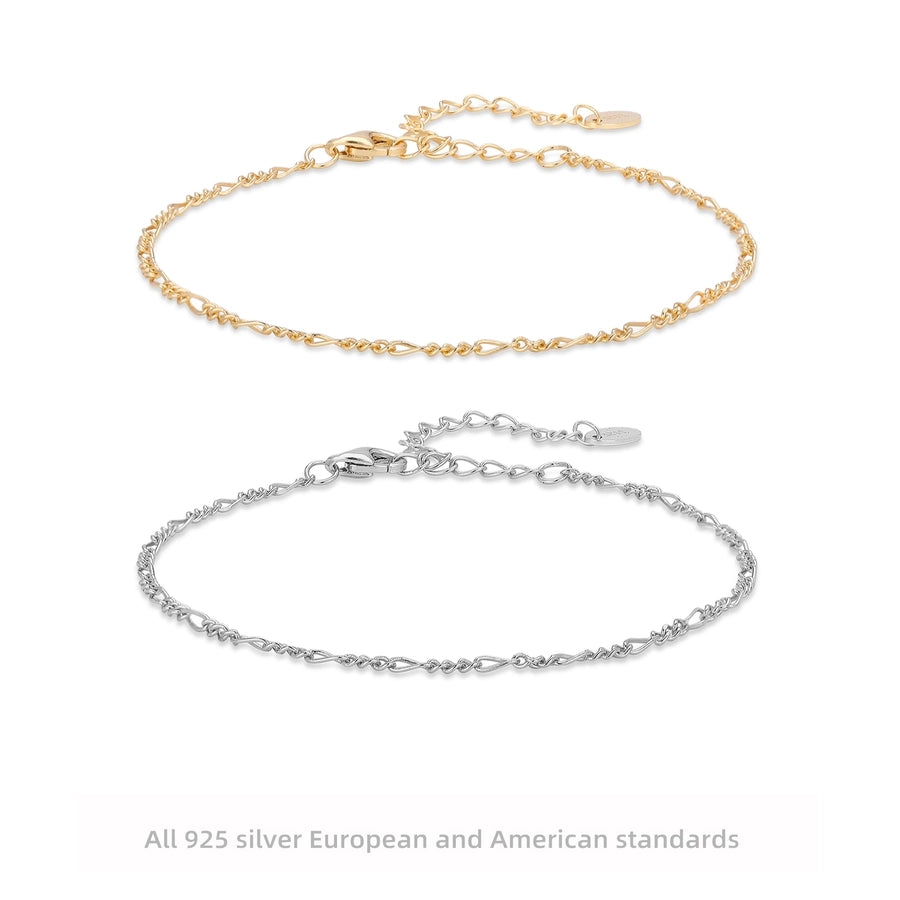 925 Sterling Silver figaro chain Bracelets Simple Style