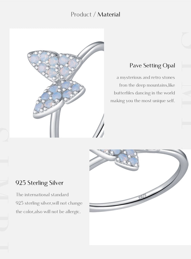 Rhodium Plated 925 Sterling Silver Opal Butterfly Rings 925 Sterling Silver Rings