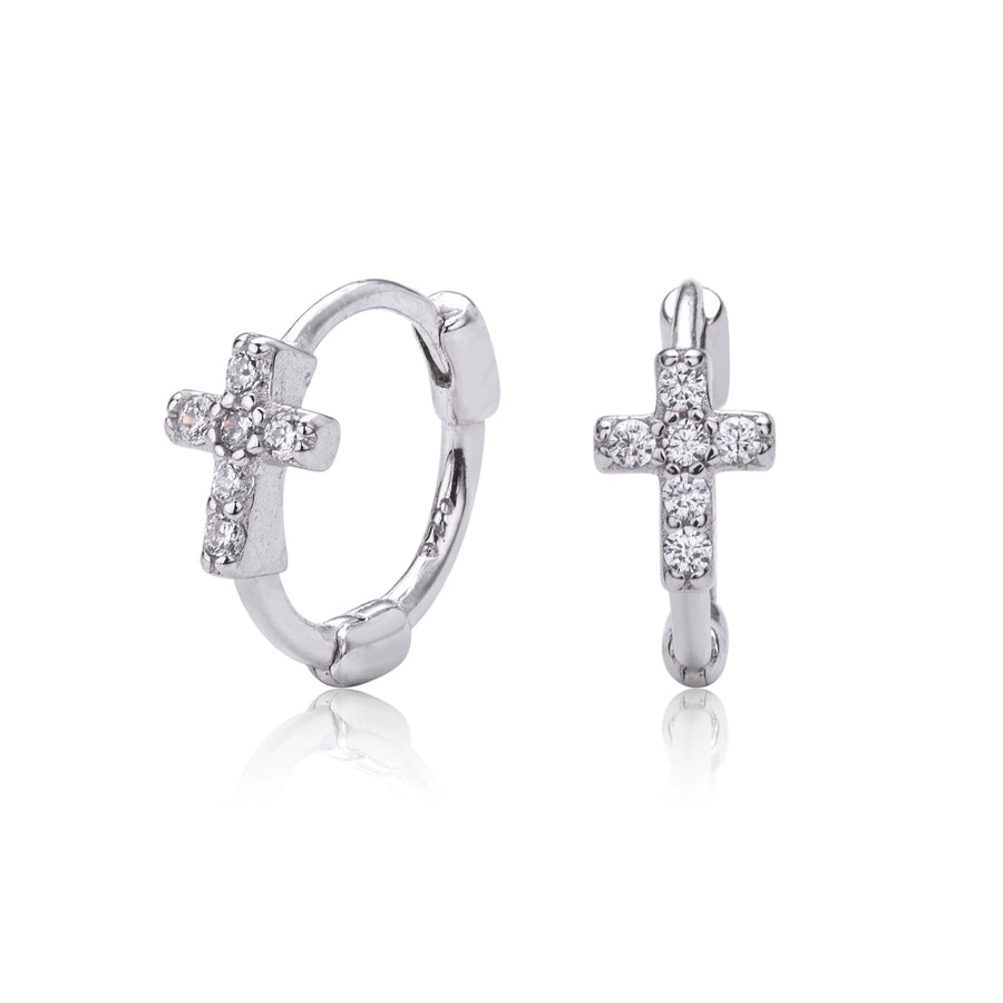 1 Pair 18K Gold Plated White Gold Plated Rhodium Plated 925 Sterling Silver 925 Sterling Silver Zircon 925 Sterling Silver Earrings Cross Earrings