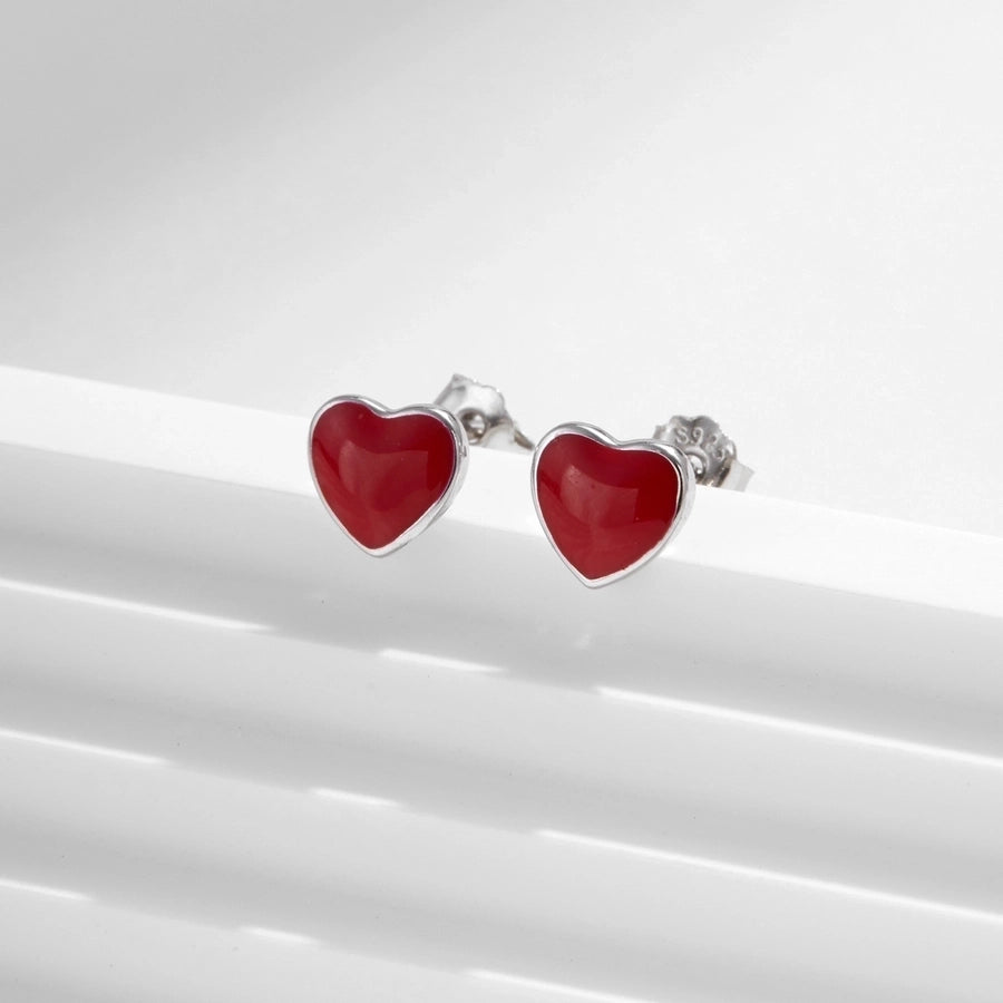 1 Pair Rhodium Plated 925 Sterling Silver 925 Sterling Silver Earrings Heart Shape Ear Studs