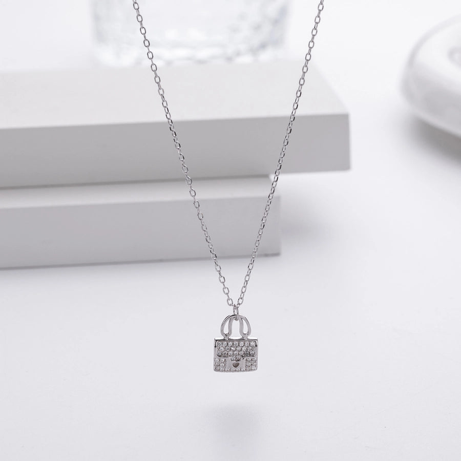 925 Sterling Silver Rack Plated Plated Long-Lasting Plated Zircon cable chain Bag Pendant Necklace