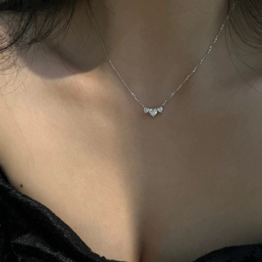 925 Sterling Silver Zircon cable chain Inlay Heart Shape Necklace