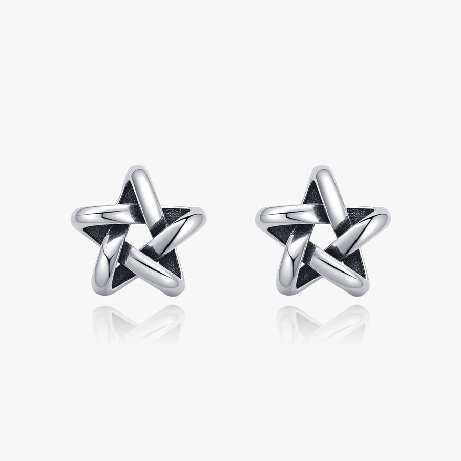 1 Pair Rhodium Plated 925 Sterling Silver 925 Sterling Silver Earrings Pentagram Ear Studs