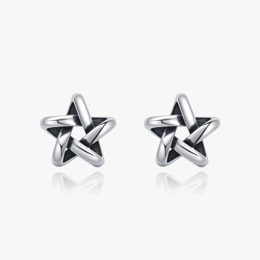 1 Pair Rhodium Plated 925 Sterling Silver 925 Sterling Silver Earrings Pentagram Ear Studs