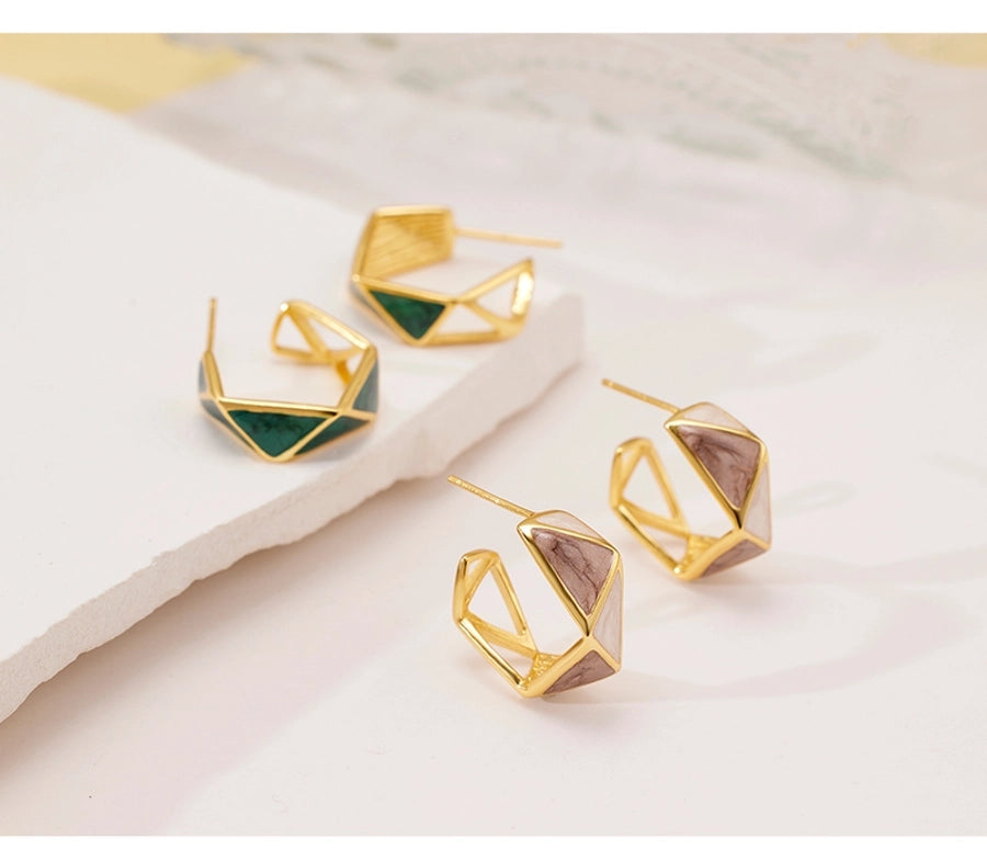 1 Pair 18K Gold Plated 925 Sterling Silver 925 Sterling Silver Earrings Geometric Color Block Ear Studs