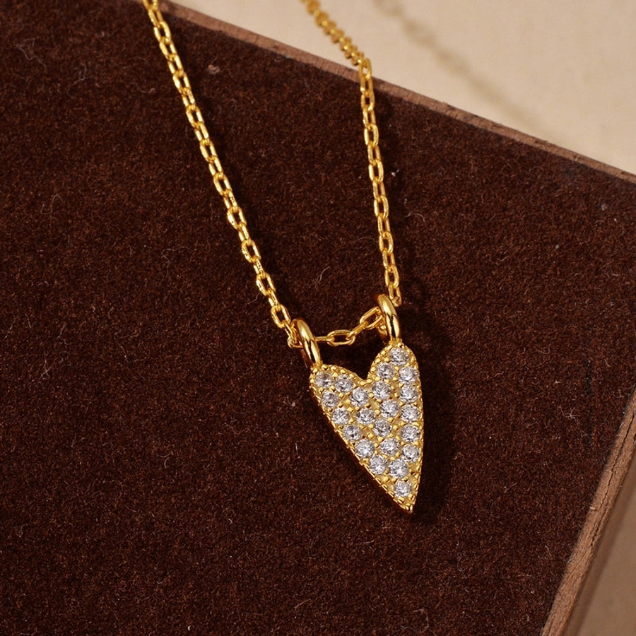 925 Sterling Silver Zircon cable chain Heart Shape Pendant Necklace